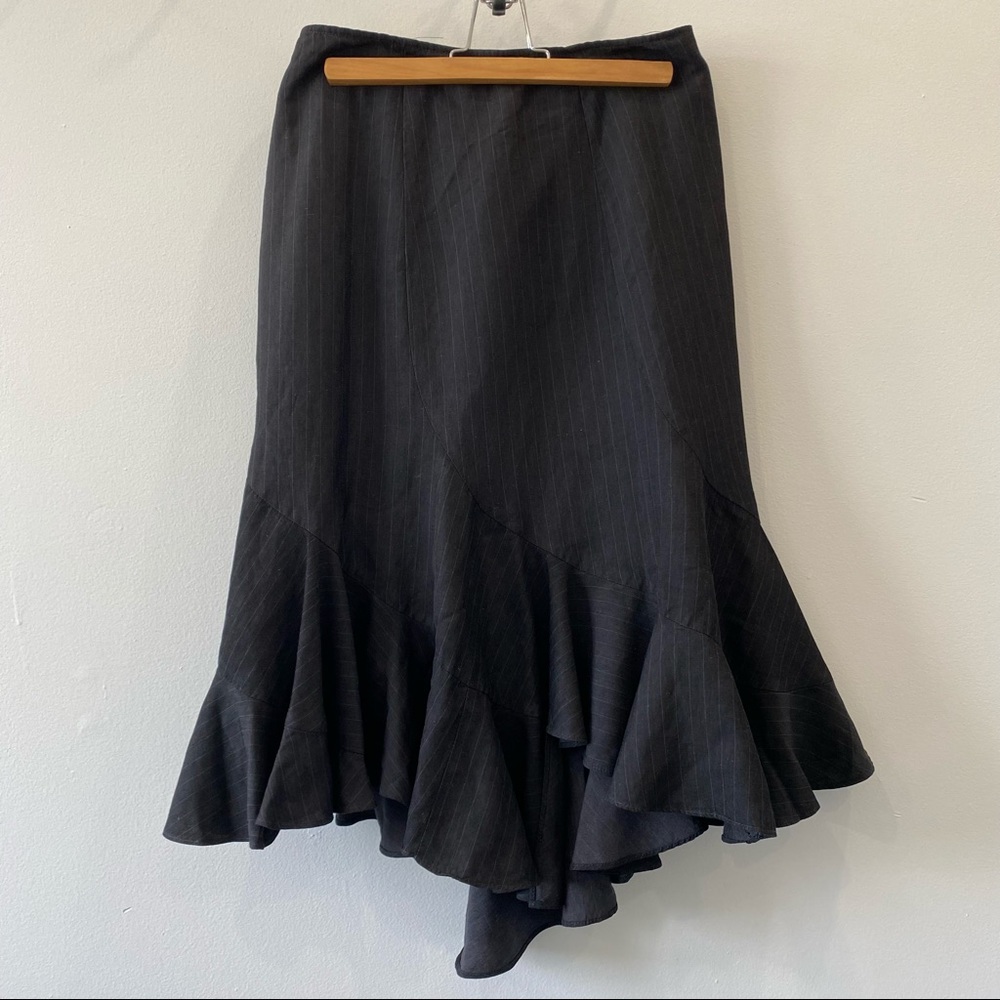 LOUBEN Ruffled Pinstripe Skirt